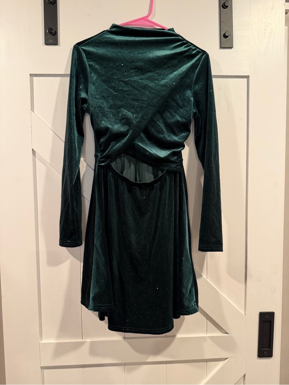 SHEIN Emerald Green Velvet Long-Sleeve Cutout Mini Dress
